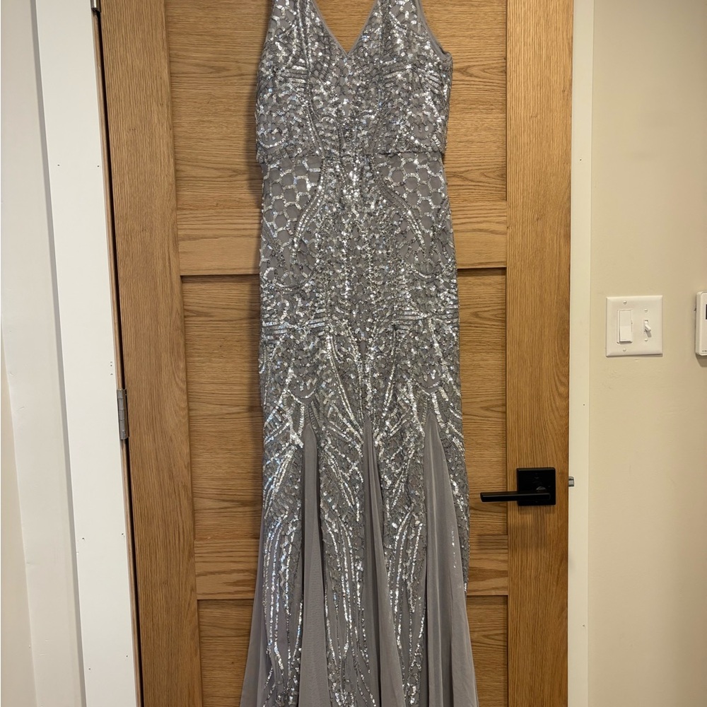 Night Way Collections Silver Sequin Gown